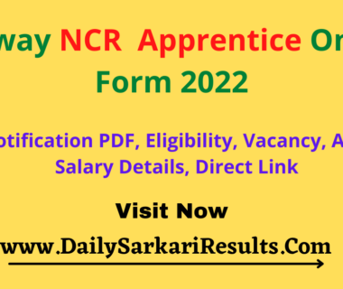 Railway RRC NCR Apprentice Online Form 2022