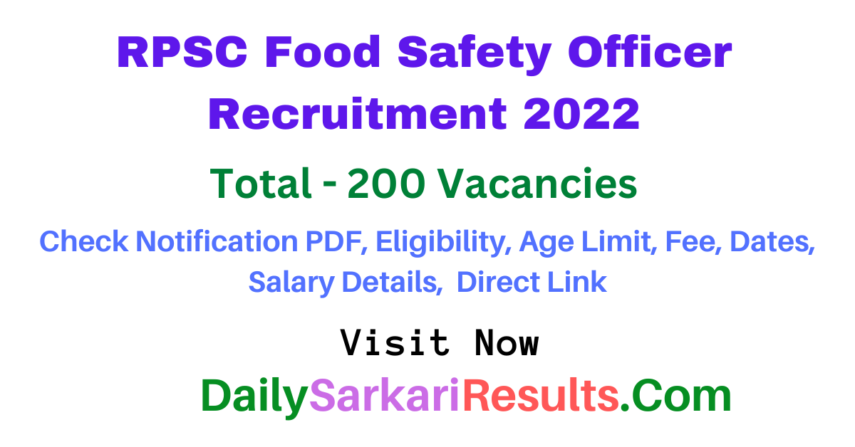 RPSC Food Safety Officer Recruitment 2022 Notification