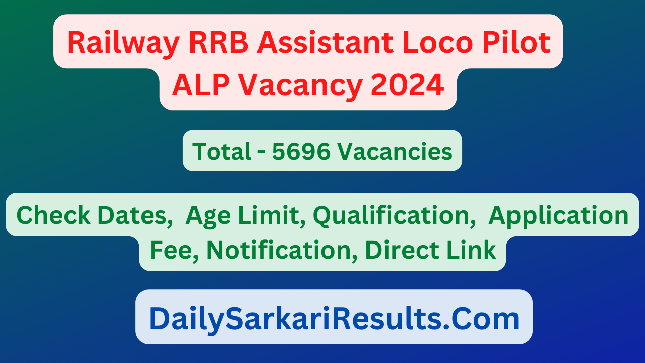 Railway RRB Assistant Loco Pilot ALP Vacancy 2024 for 5696 Post