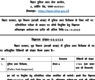 Bihar Police SI Vacancy 2025 Daily Sarkari Result