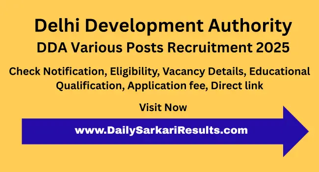 DDA Various Post Recruitment 2025 Sarkari Result