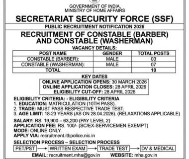 SSF Constable Barber & Washerman Recruitment 2026